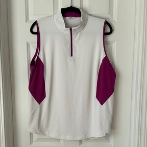 Lady Hagen Sleeveless Golf Polo Shirt - XL - White with Deep Pink